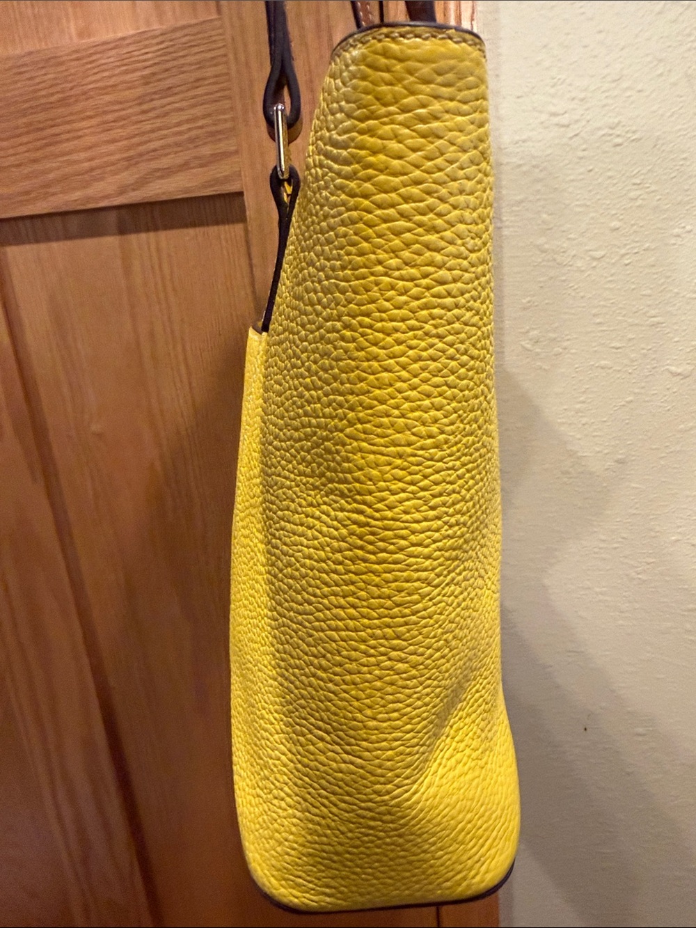 Dooney & Bourke Bright Yellow Pebbled Leather Tote with Brown Straps - Picture 3 of 9